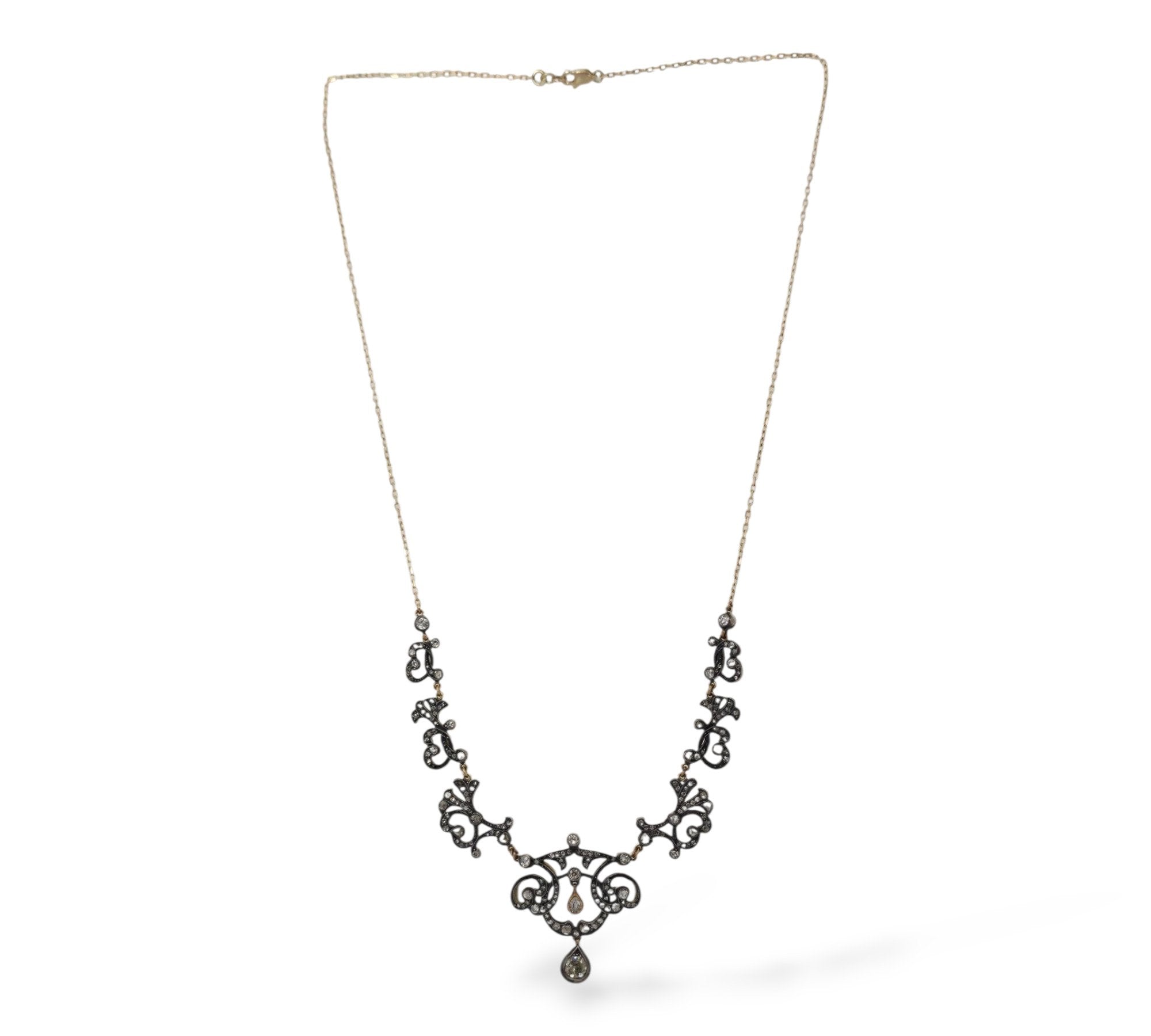 Imperial Russian Period Antique 56K Gold (14K) and 3.01ct Diamond Necklace