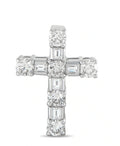 18K white gold diamond cross pendant with round and baguette-cut stones