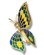 Plique-à-jour Enamel and Diamond Brooch Butterfly