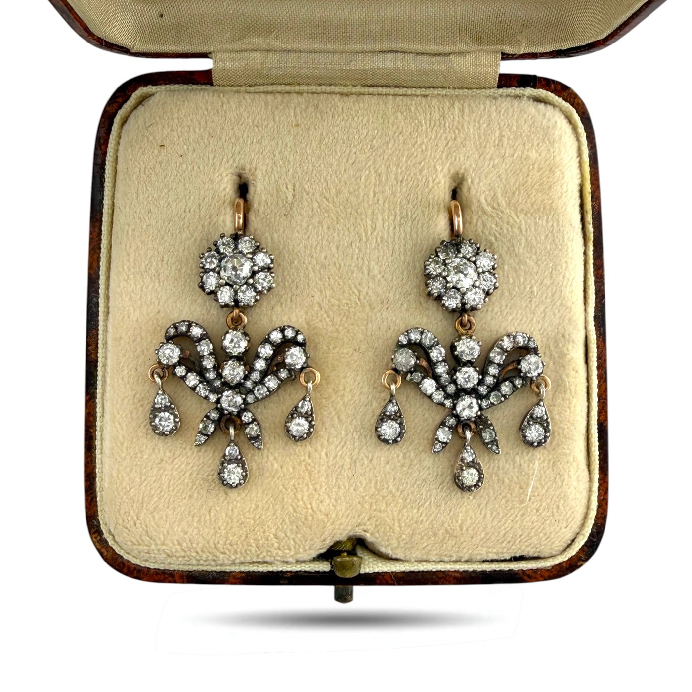 Imperial Russian 56K Rose Gold K. Faberge 3.75ct Diamond Earrings