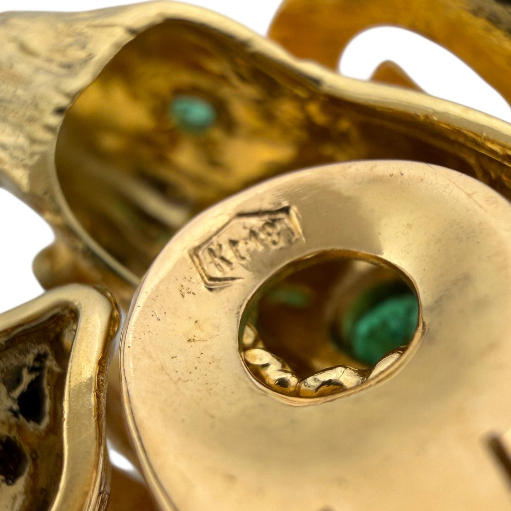 18K Yellow Gold Emerald Ram Clip-On Earrings