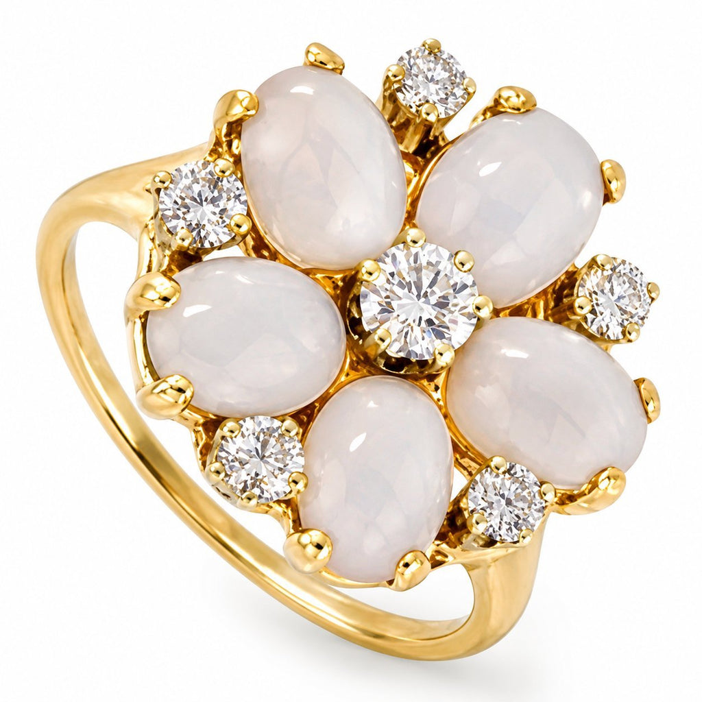 14K Yellow Gold Flower Design Ring with Diamonds
