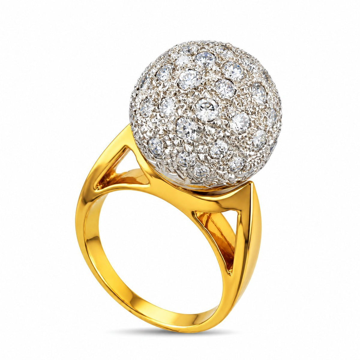 14K yellow gold ring with suspended diamond dome top