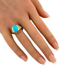 18K Yellow Gold Turquoise and 0.6ct Diamond Ring