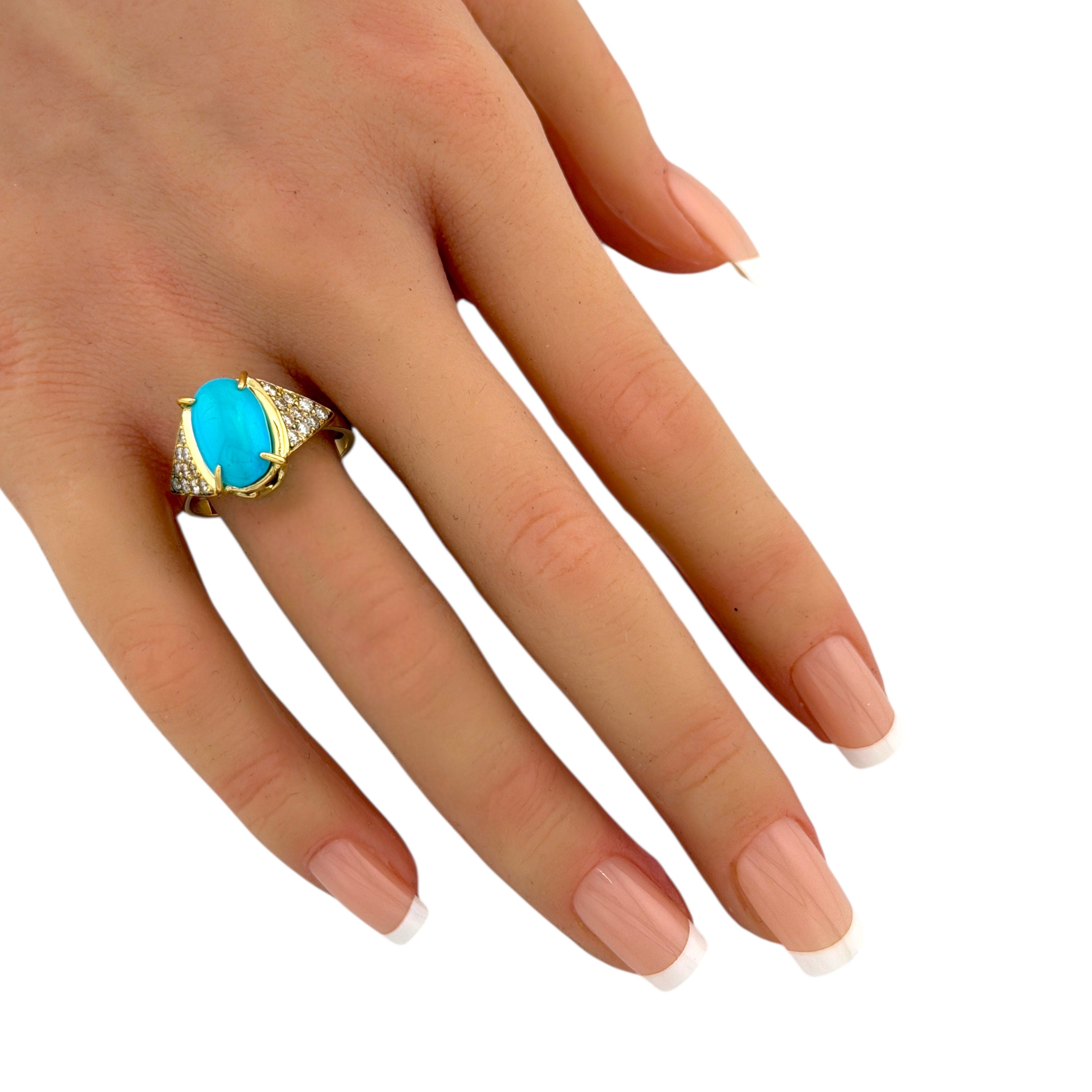 18K Yellow Gold Turquoise and 0.6ct Diamond Ring