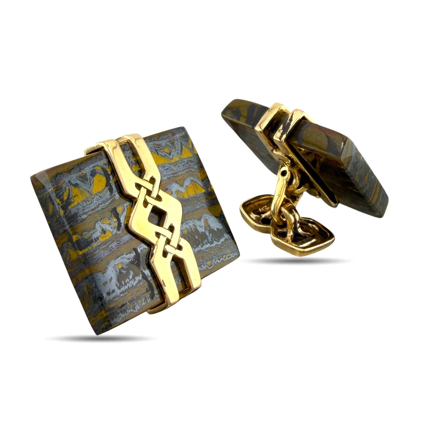 14K Yellow Gold Fossil Stone Cufflinks