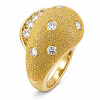 14K Yellow Gold Textured 1.20ct Diamond Dome Ring