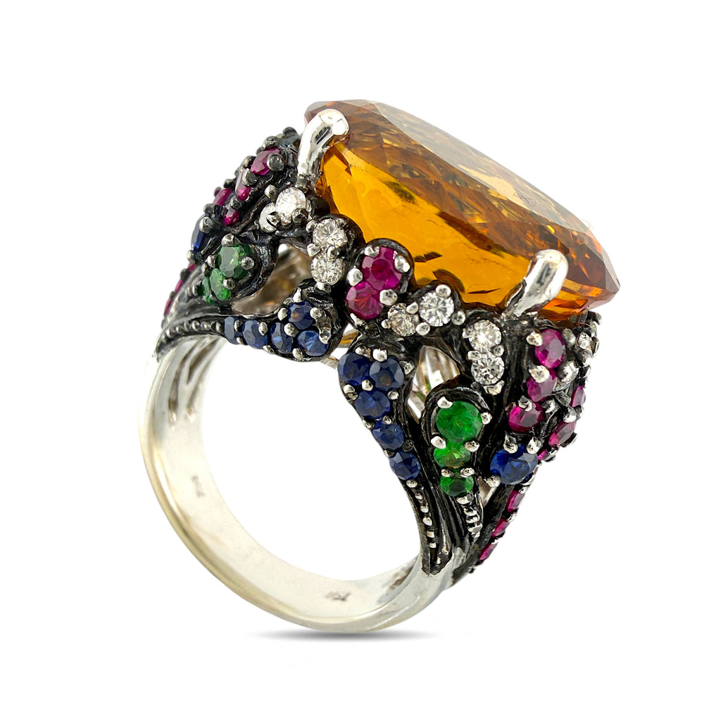 18K White Gold 10ct Citrine and Multigem Cocktail Ring