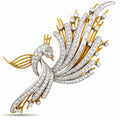 18K yellow gold diamond swan brooch with sweeping feathered tail