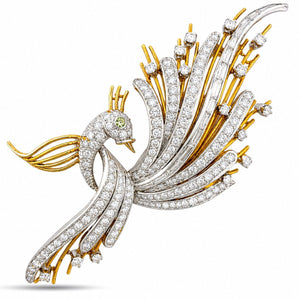 18K Yellow Gold 7.50ct Diamond Swan Brooch