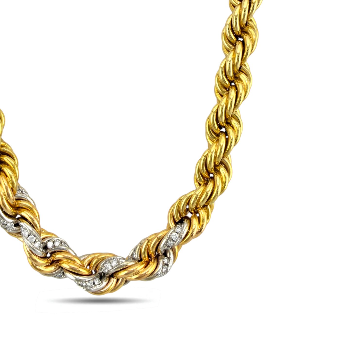 18K Yellow Gold Interwoven Rope Design 1.5ct Diamond Necklace