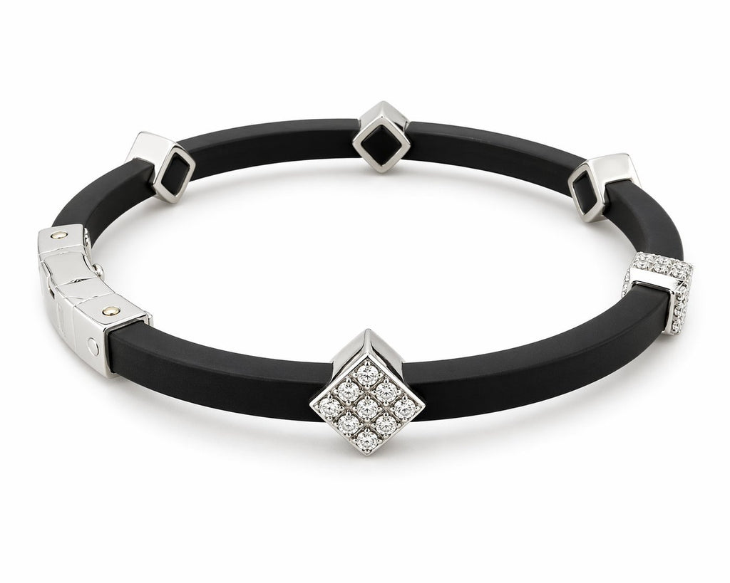 18K White Gold 0.35ct Diamond and Black Silicone Bracelet