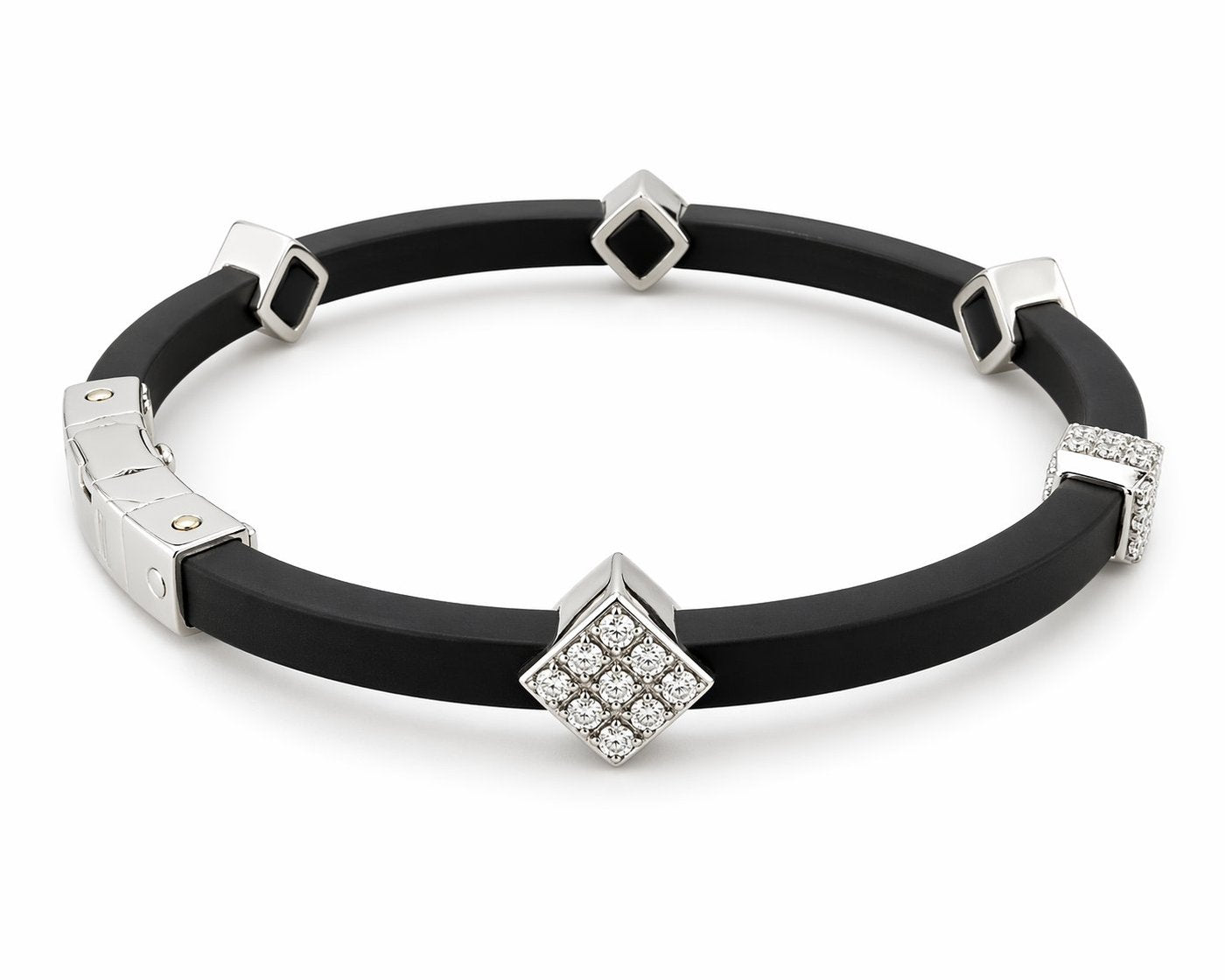 18K White Gold 0.35ct Diamond and Black Silicone Bracelet