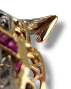 18K Yellow Gold Brooch with Diamonds and Rubies