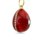 Antique Russian Faberge 56K Yellow Gold Red and White Enamel 0.2ct Diamond Egg Pendant