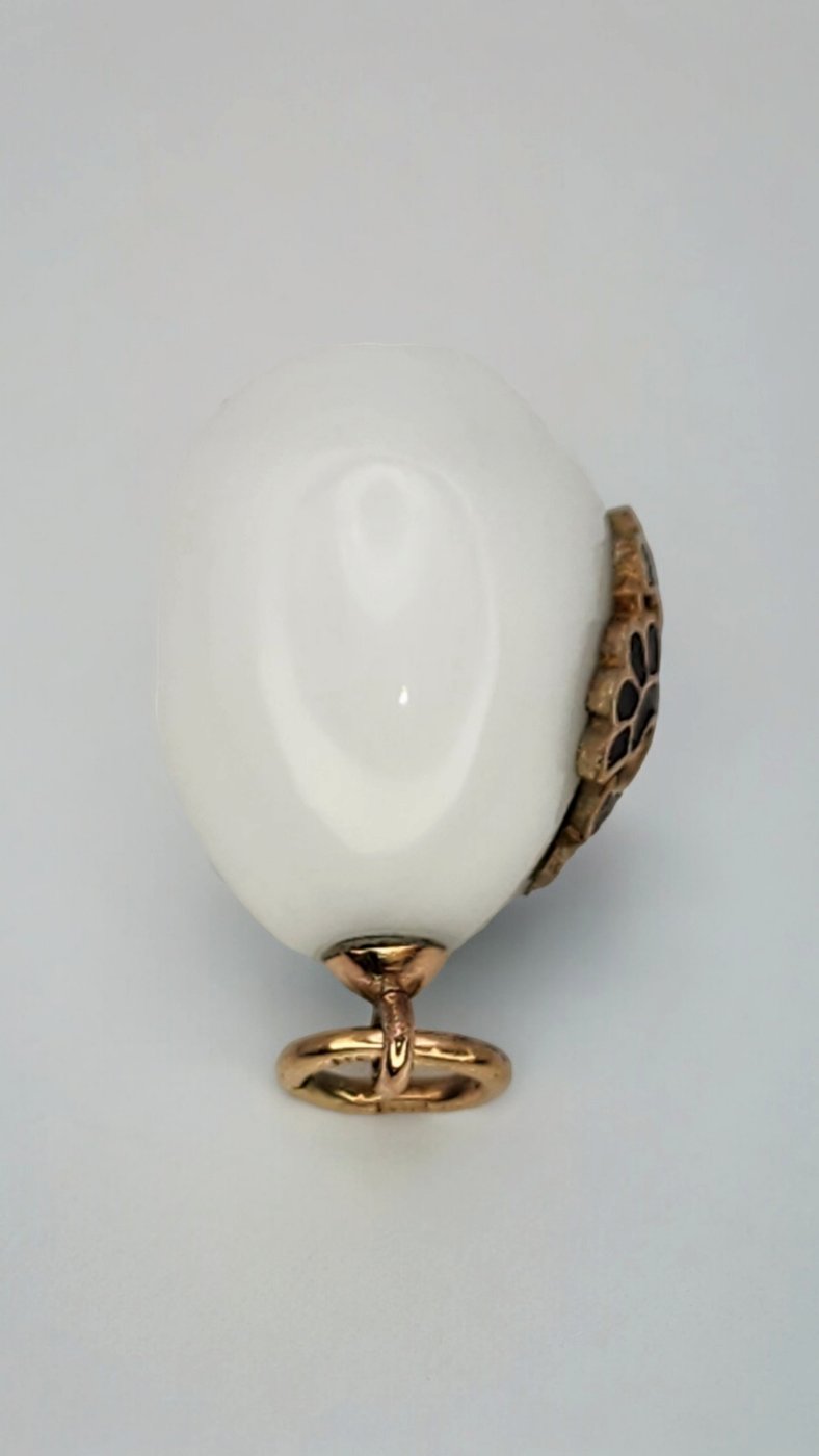 K. Faberge Russian Antique Gold Diamond & Blue Enamel Egg Pendant 1890s