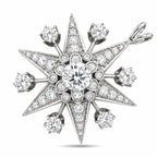 Star diamond pendant in 18K white gold with round center stone and sparkly halo