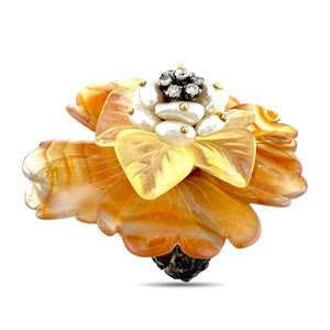 14K White Gold Diamond and Blue Sapphire Flower Ring