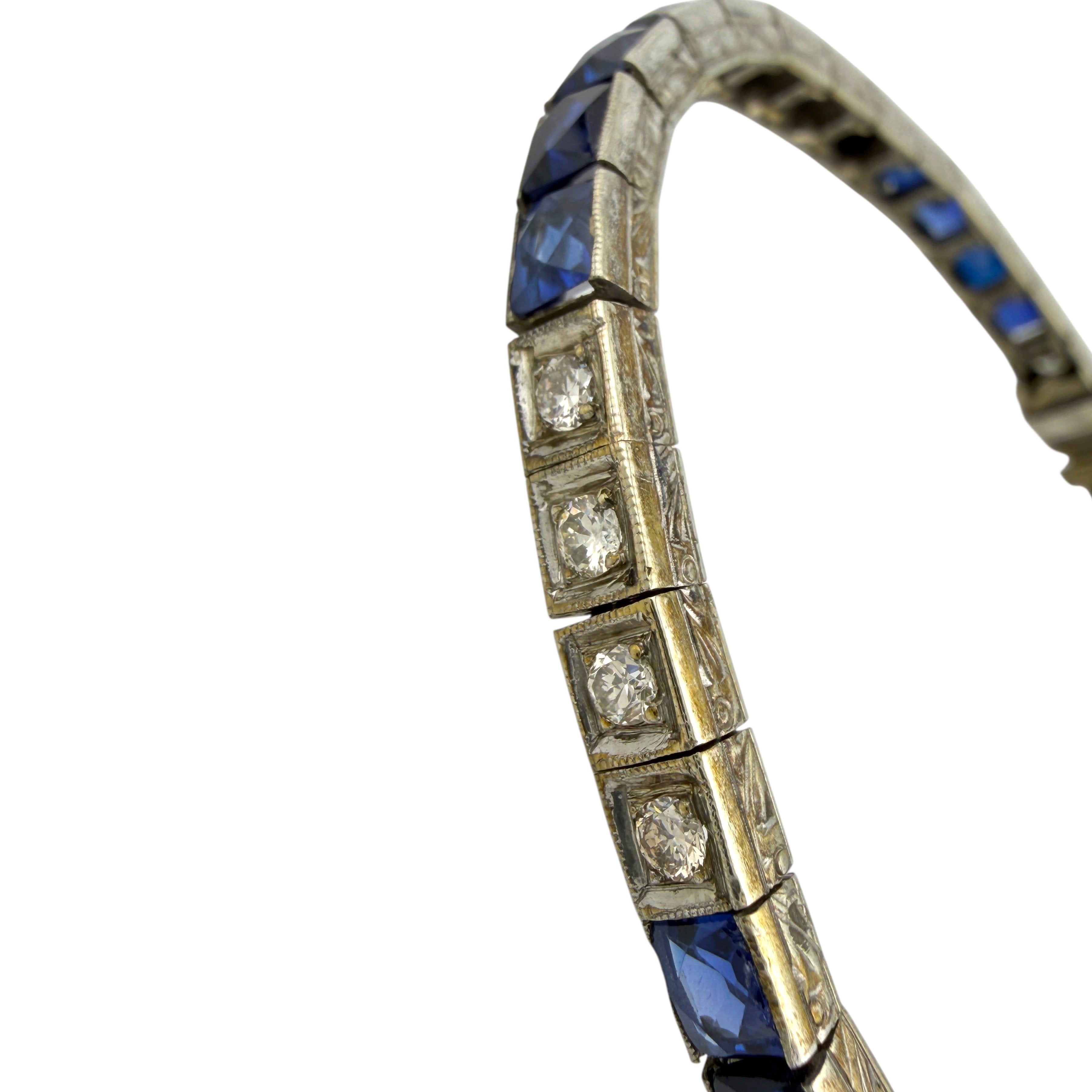 Bracelet Exclusive French Art Deco Platinum 2.08 Diamond and Sapphire Bracelet, Platinum -  2.08ct. tw. Diamond (Natural)