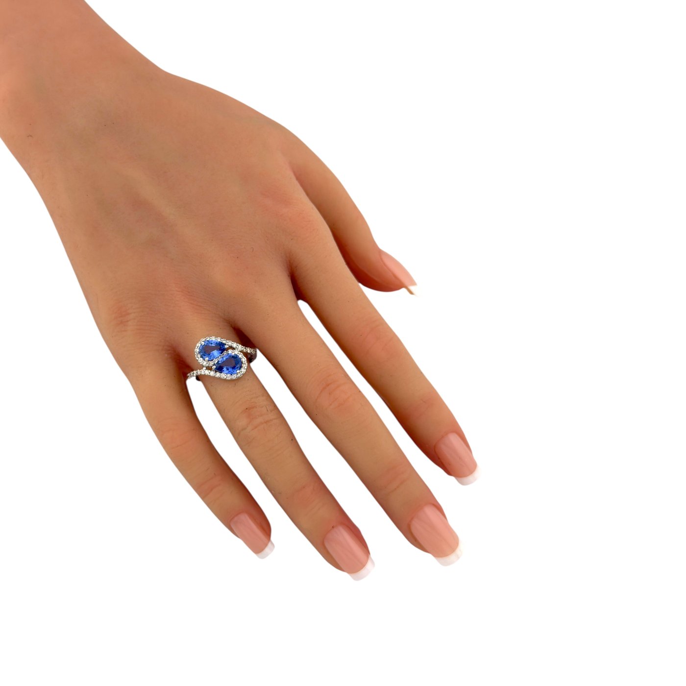 18K White Gold 2ct Sapphire and 0.6ct Diamond Bypass Ring