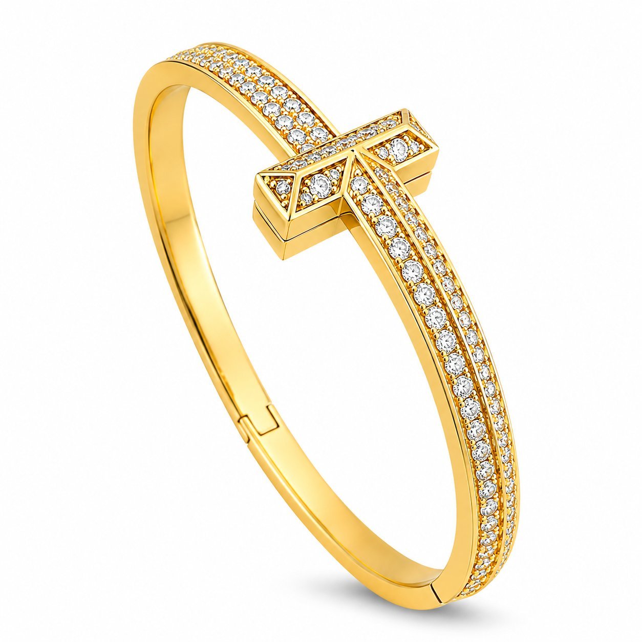 Tiffany & Co. 18K yellow gold diamond hinged bracelet with T motif