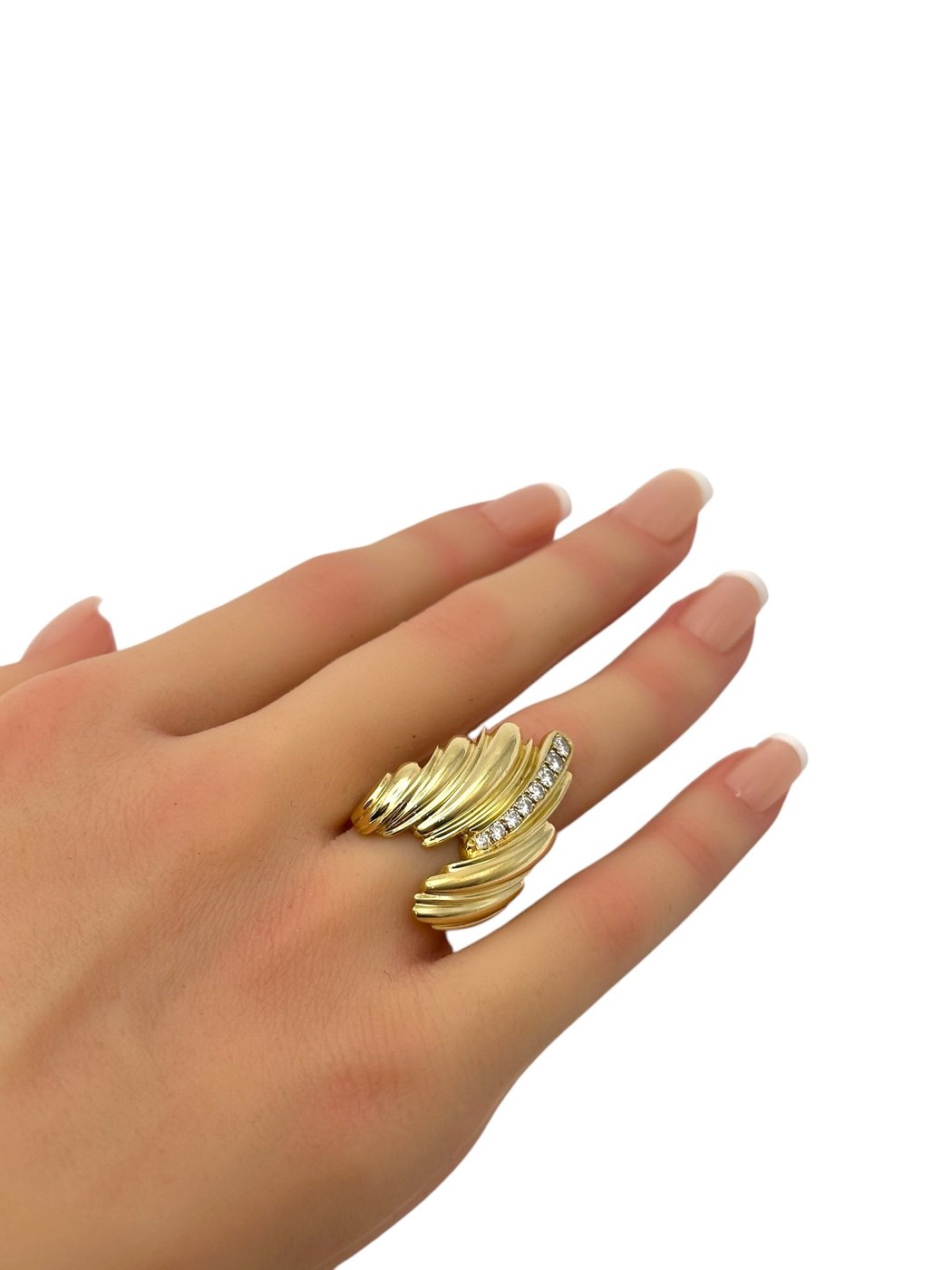 Large 18K Yellow Gold Ring with Diamonds