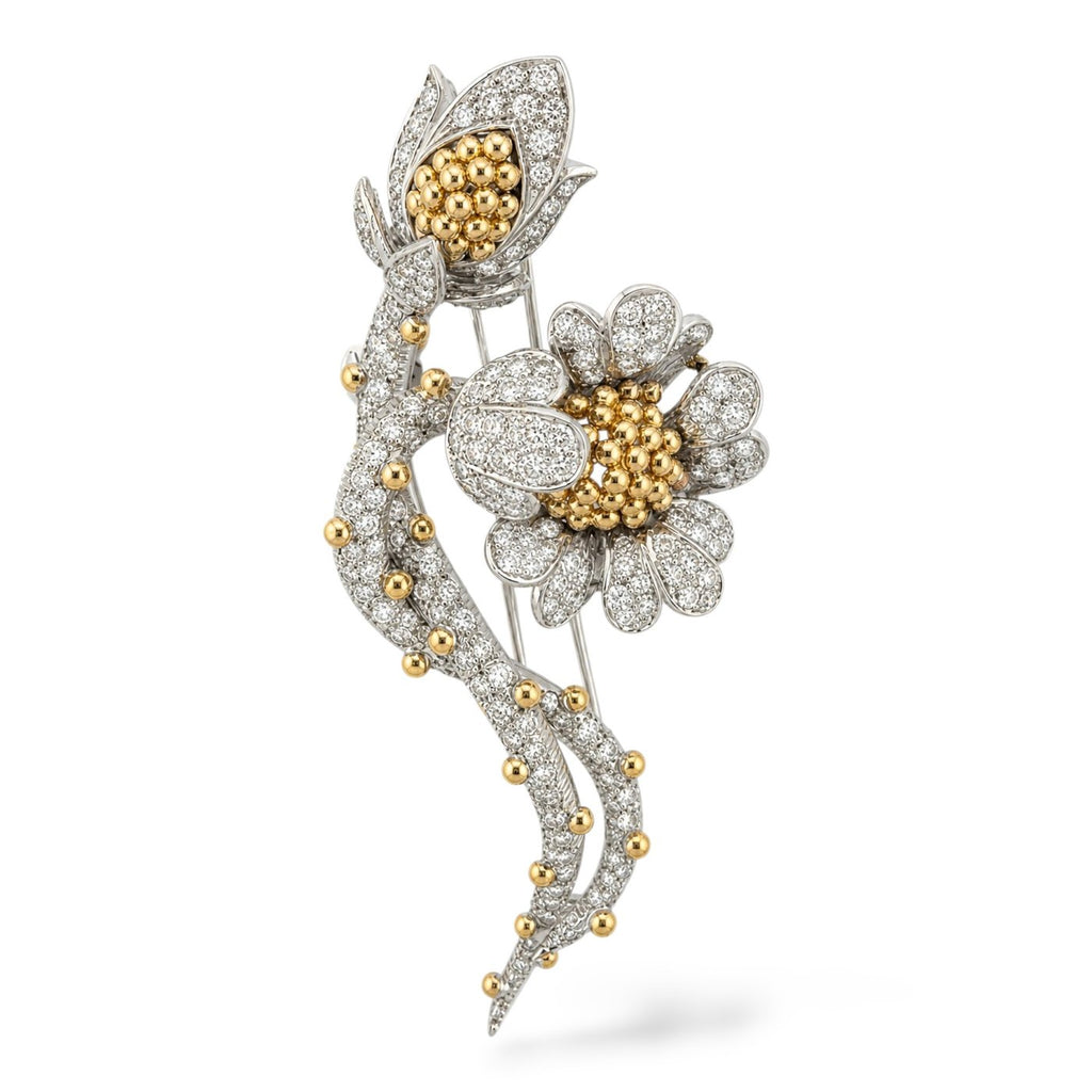 18K Yellow Gold 10.50ct Diamond Floral Brooch