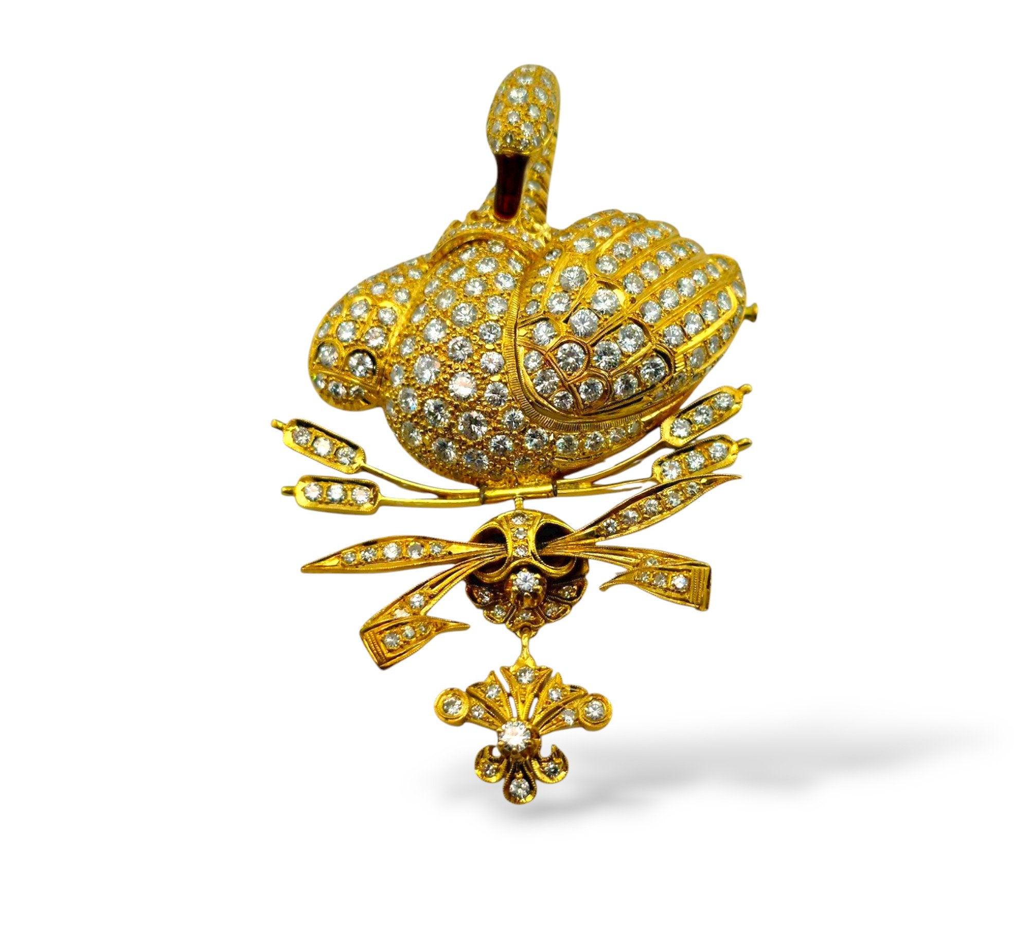 18K Yellow Gold Diamond Encrusted Swan Brooch 8ct