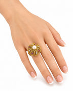 14K Yellow Gold Pearl, Ruby and Diamond Statement Dome Ring