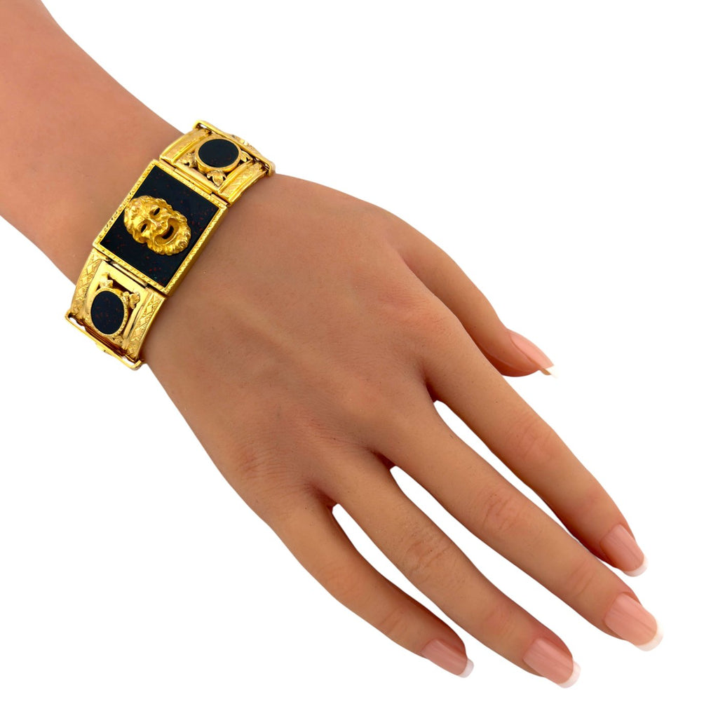 14K Yellow Gold Bloodstone Sculpted Face Bracelet