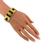 14K Yellow Gold Bloodstone Sculpted Face Bracelet