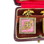 Imperial Russian 88 Assay Silver Faberge 0.70ct Diamond and Enamel Cufflinks