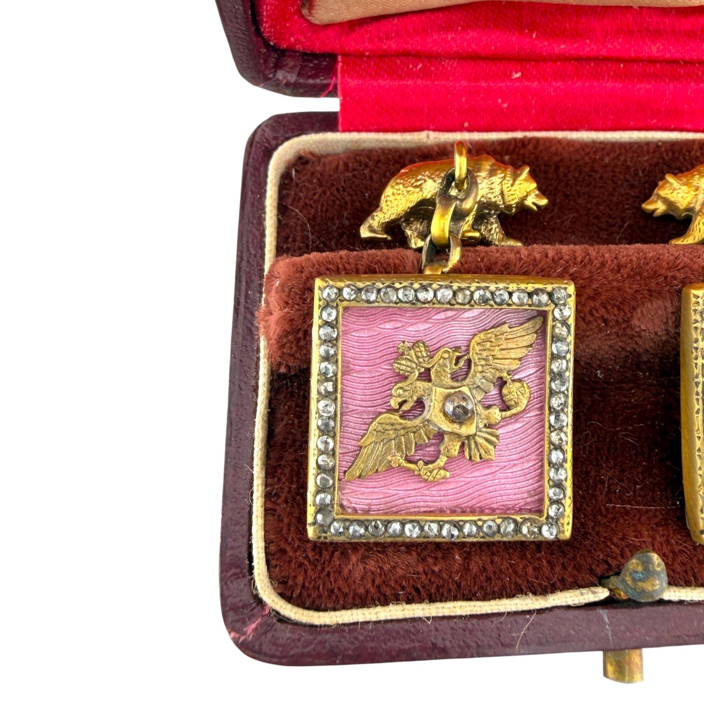 Imperial Russian 88 Assay Silver Faberge 0.70ct Diamond and Enamel Cufflinks