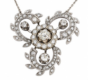 Antique 18K White Gold Celeste Rotating Diamond Halo Necklace