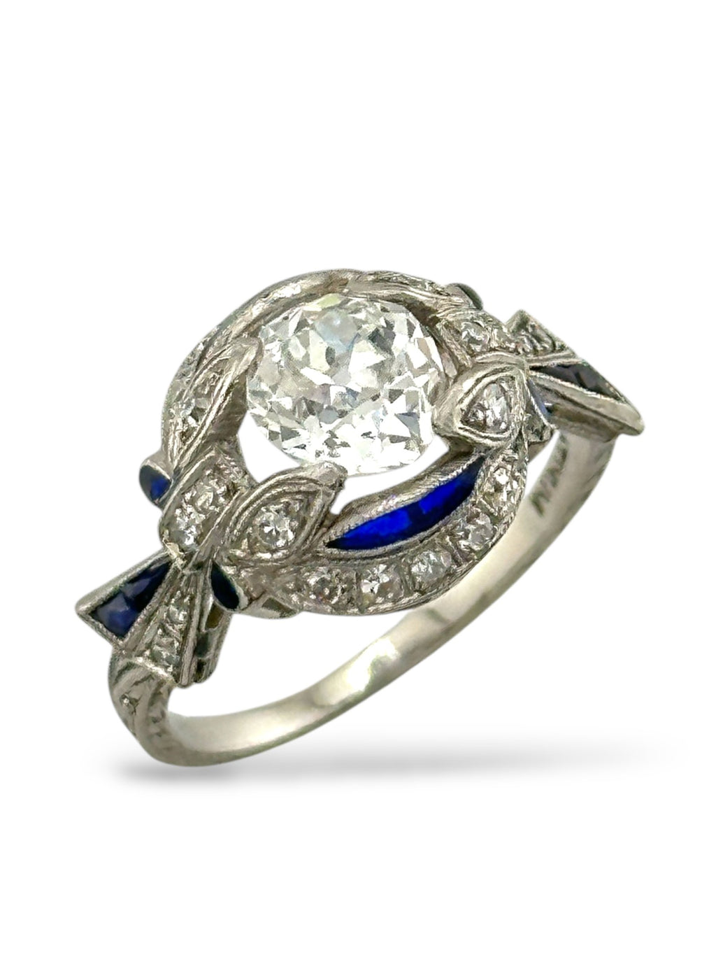 Art Deco Platinum Ring with Large 1ct Center Diamond