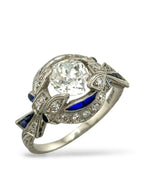 Art Deco Platinum Ring with Large 1ct Center Diamond