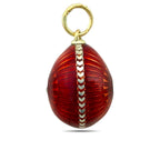 Antique Russian Faberge 56K Yellow Gold Red and White Enamel 0.2ct Diamond Egg Pendant