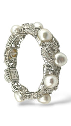 18 kt. White gold, 18K White Gold Bracelet with 4.7ct. Diamonds and Large Pearls -  4.7ct. tw. Diamond (Natural)