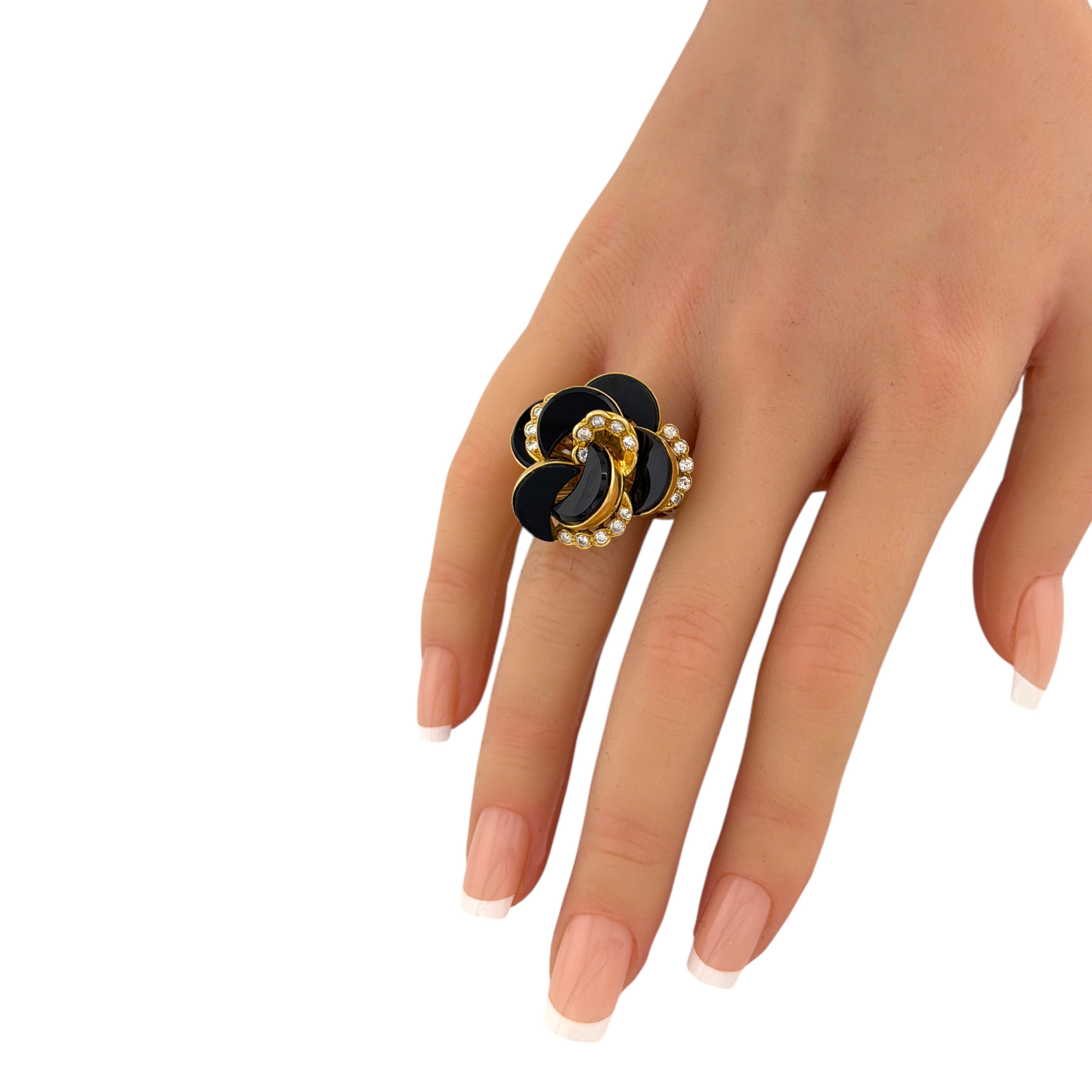 18K Yellow Gold Onyx and 0.67ct Diamond Twisting Cocktail Ring