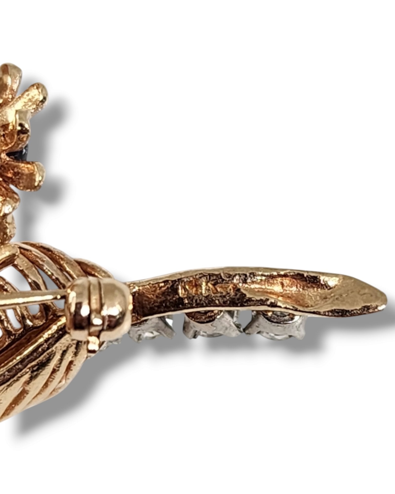 18K Yellow Gold Ruby and Diamond Flower Brooch