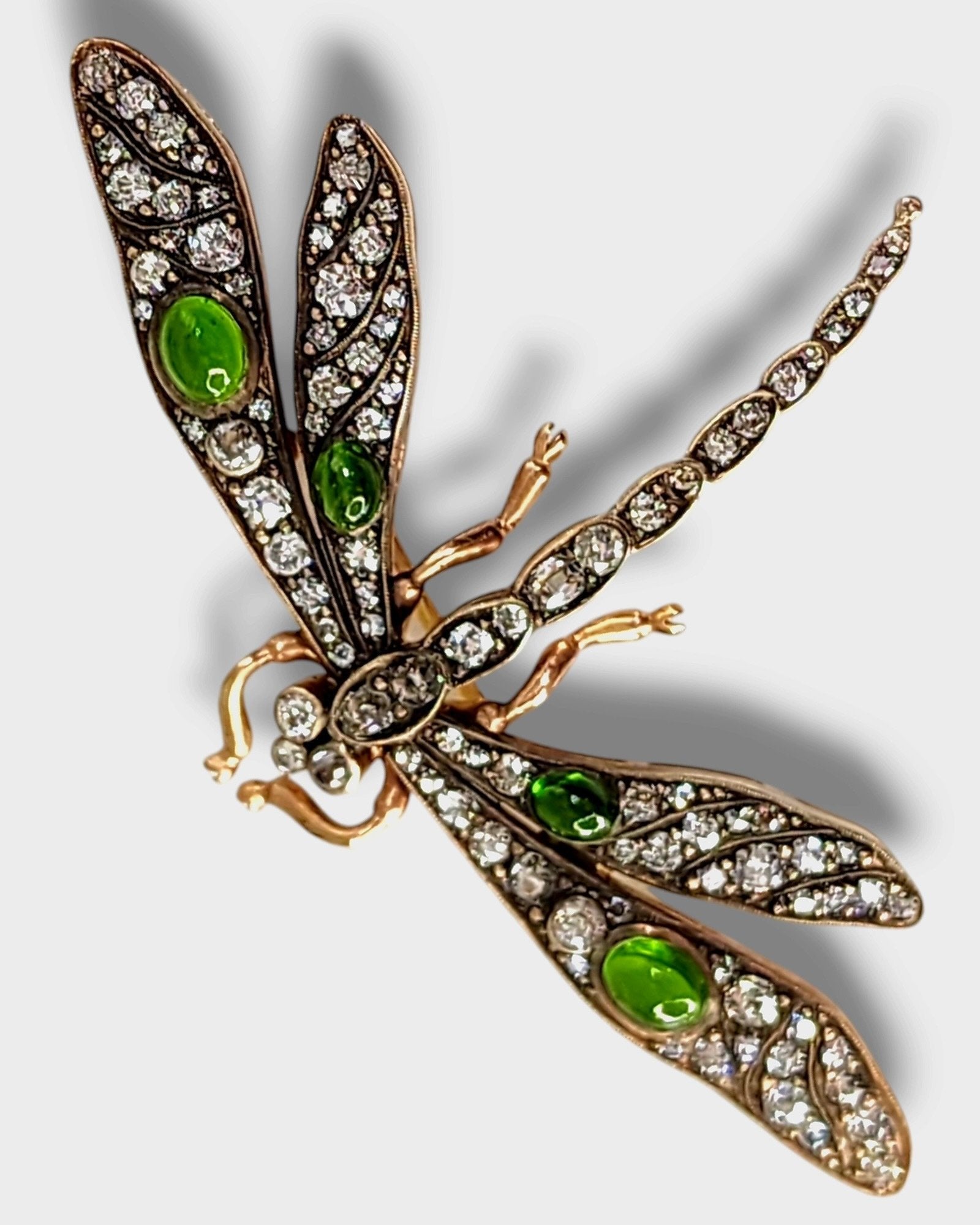 Imperial Russian 56K Gold and Diamond Dragonfly Art Nouveau Brooch 2.7ct