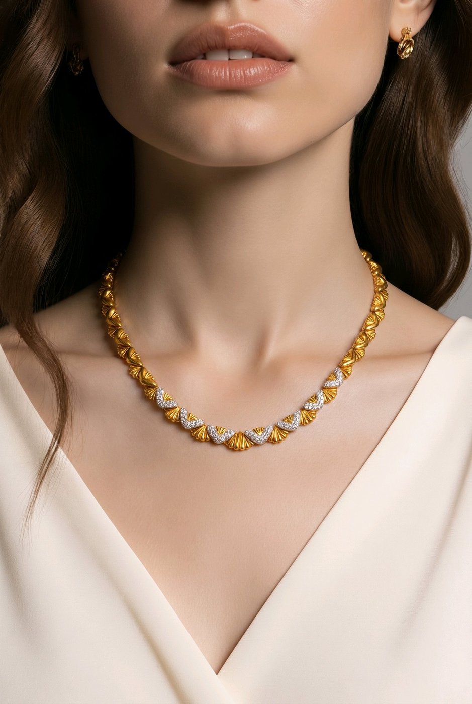 Vintage 18K Yellow Gold 3.05ct Diamond Flexible Choker Necklace