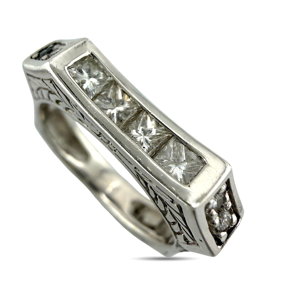 14K White Gold Square Sculptural 0.75ct Diamond Ring