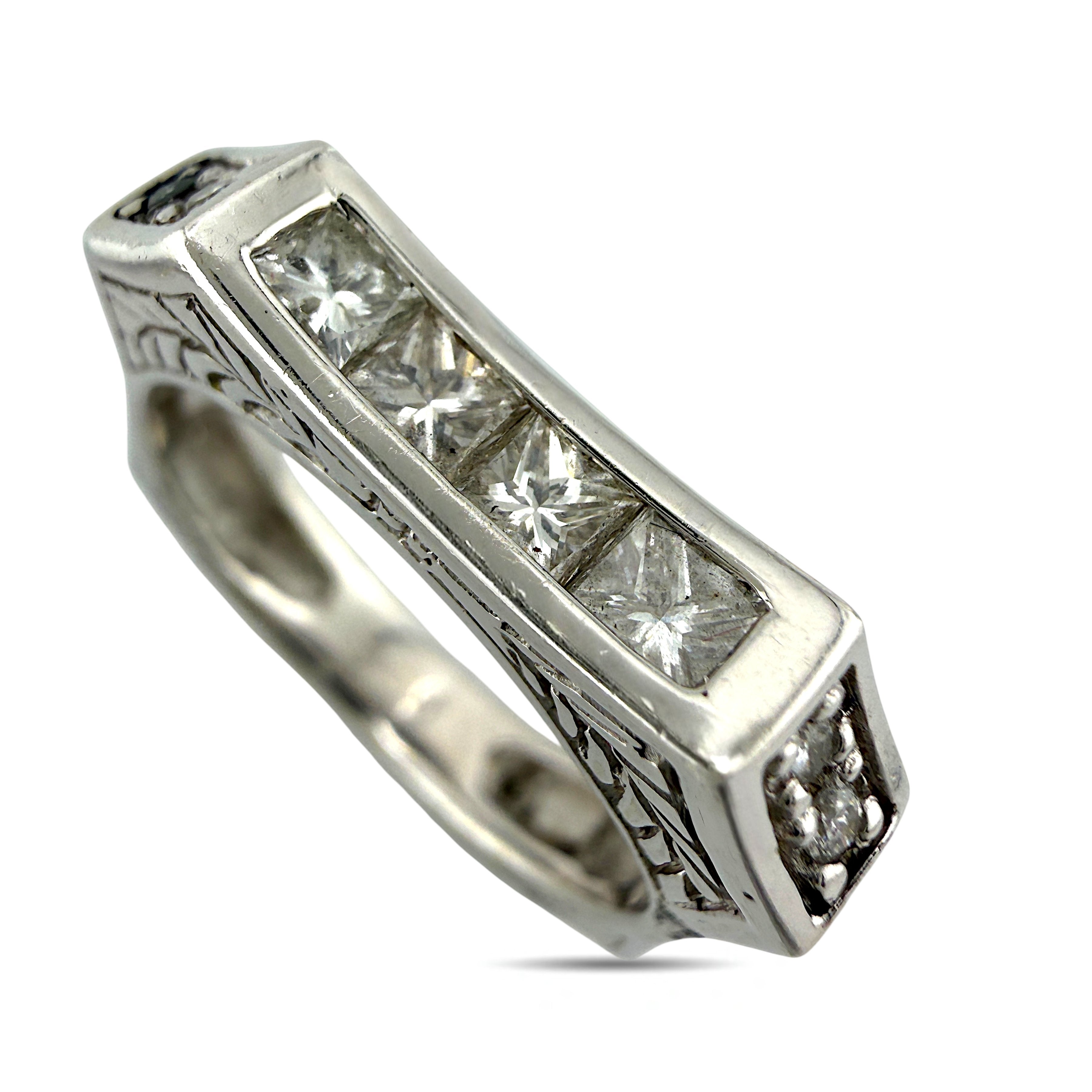 14K White Gold Square Sculptural 0.75ct Diamond Ring