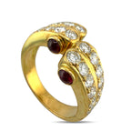18K Yellow Gold 1.40ct Diamond and 0.40ct Ruby Bypass Ring