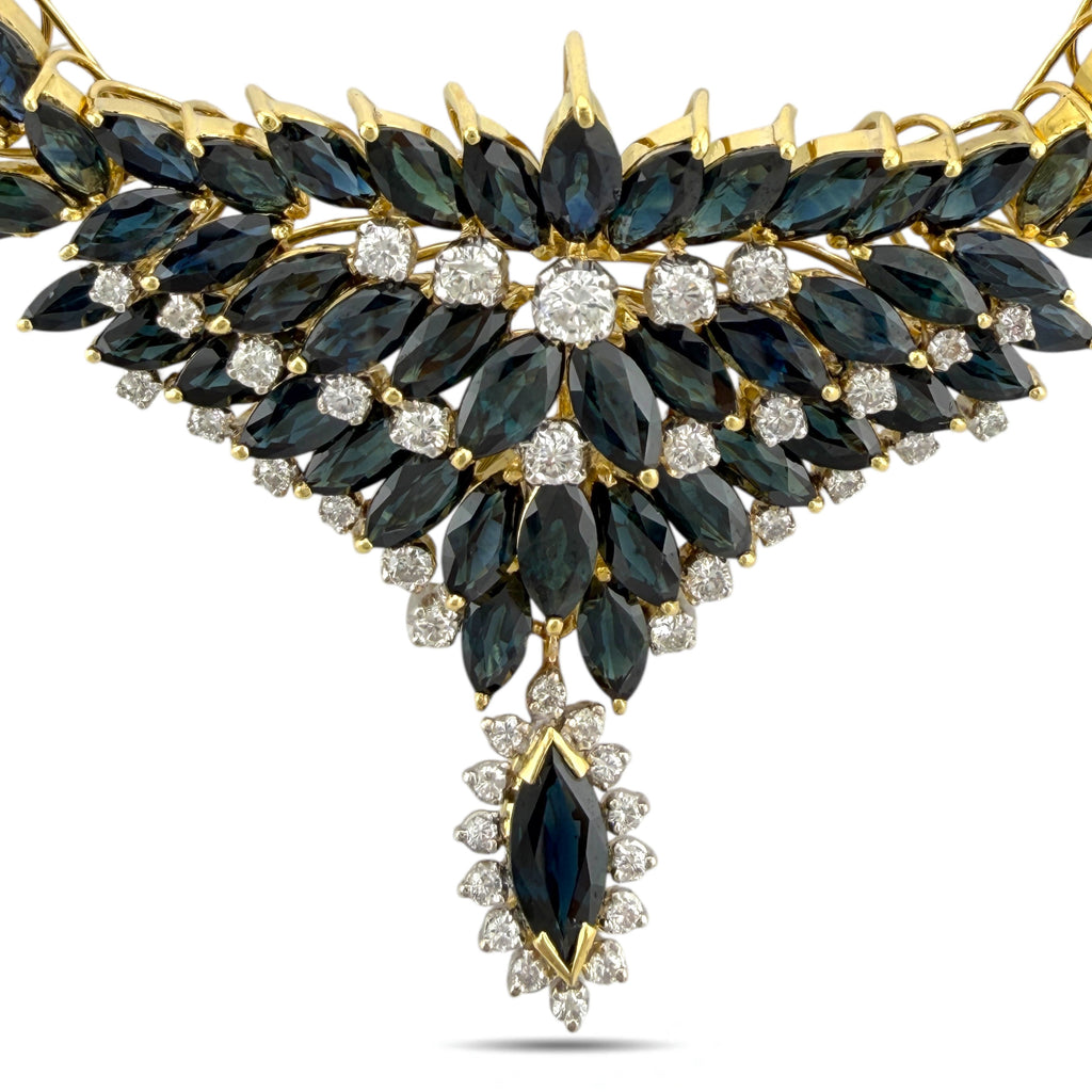 18 kt. Yellow gold, Exclusive 18K Yellow Gold 49.38ct Sapphire and 1.38ct Diamond Necklace  -  50.76ct. tw. Sapphire - Diamond