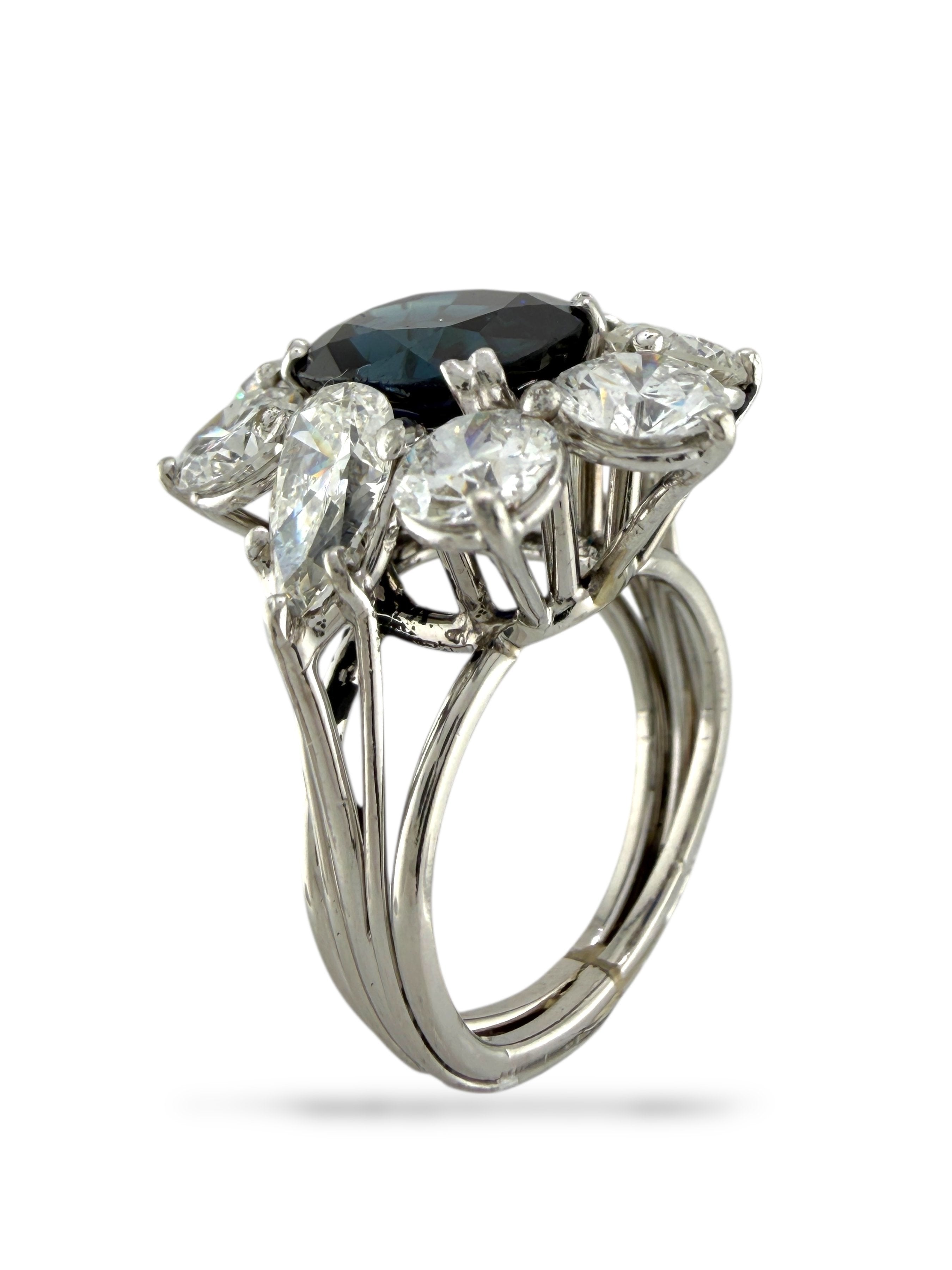 GIA Certified 14K White Gold 3ct Sapphire and 4.7ct Diamond Ring