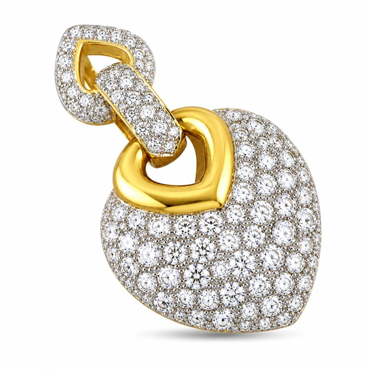 18K yellow gold diamond heart pendant with pavé-set stones