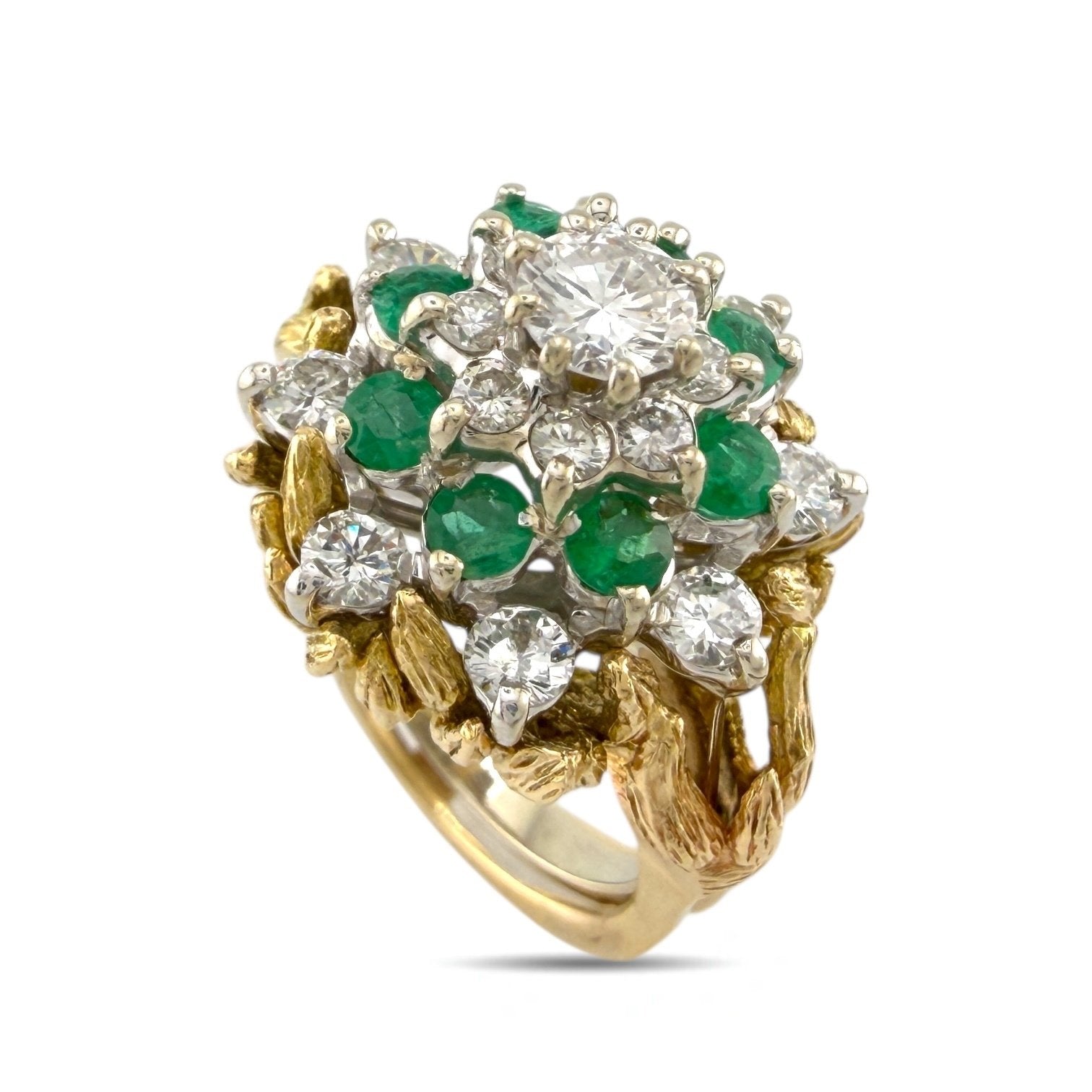 14K Yellow Gold Ring 1.2ct Diamonds and Emerald