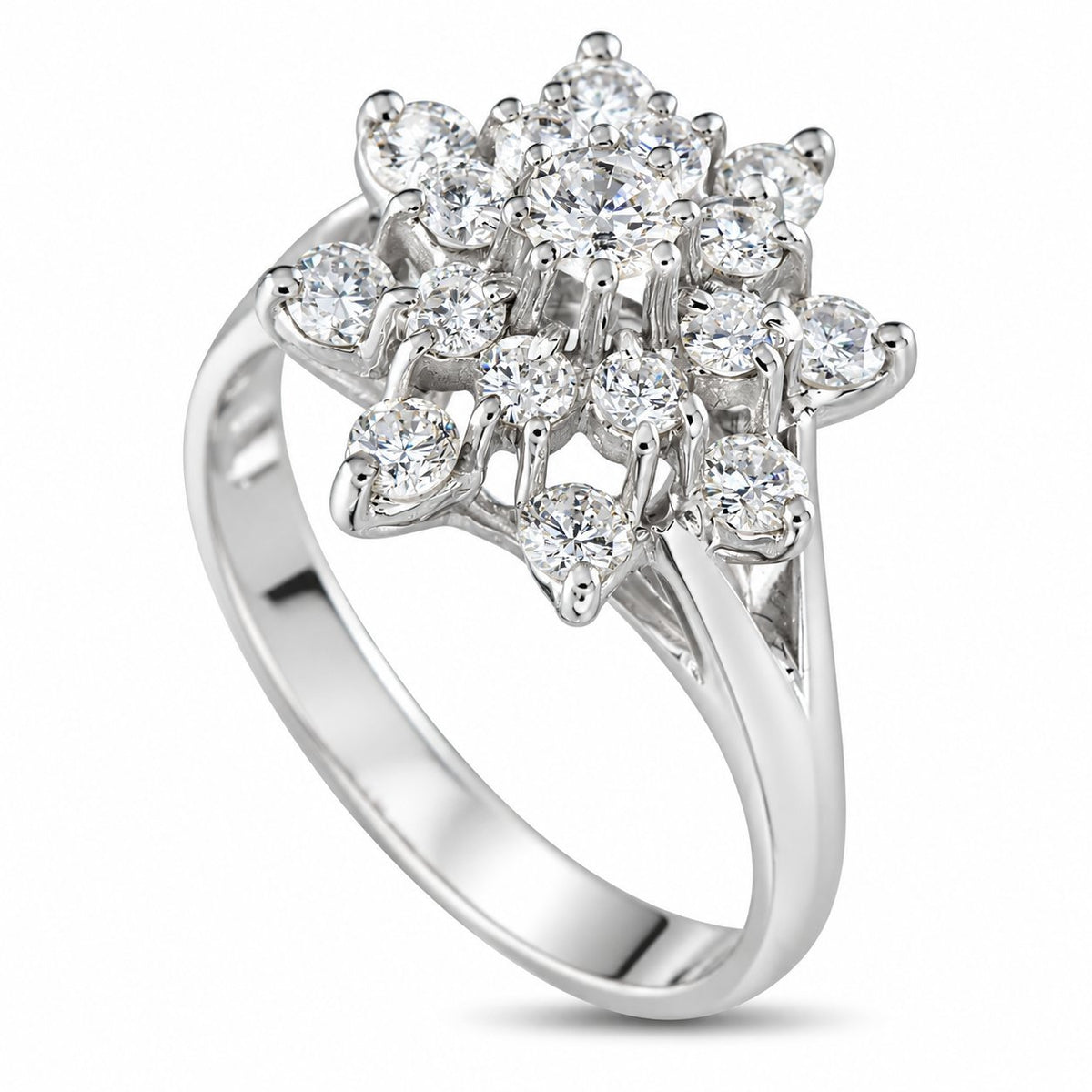 14K White Gold and 1.10ct Diamond Cluster Ring